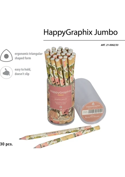 HAPPY GRAPHİX 21-0062-33 JUMBO KURŞUN KALEM 4B 3,5MM ÇİÇEKLER 30LU