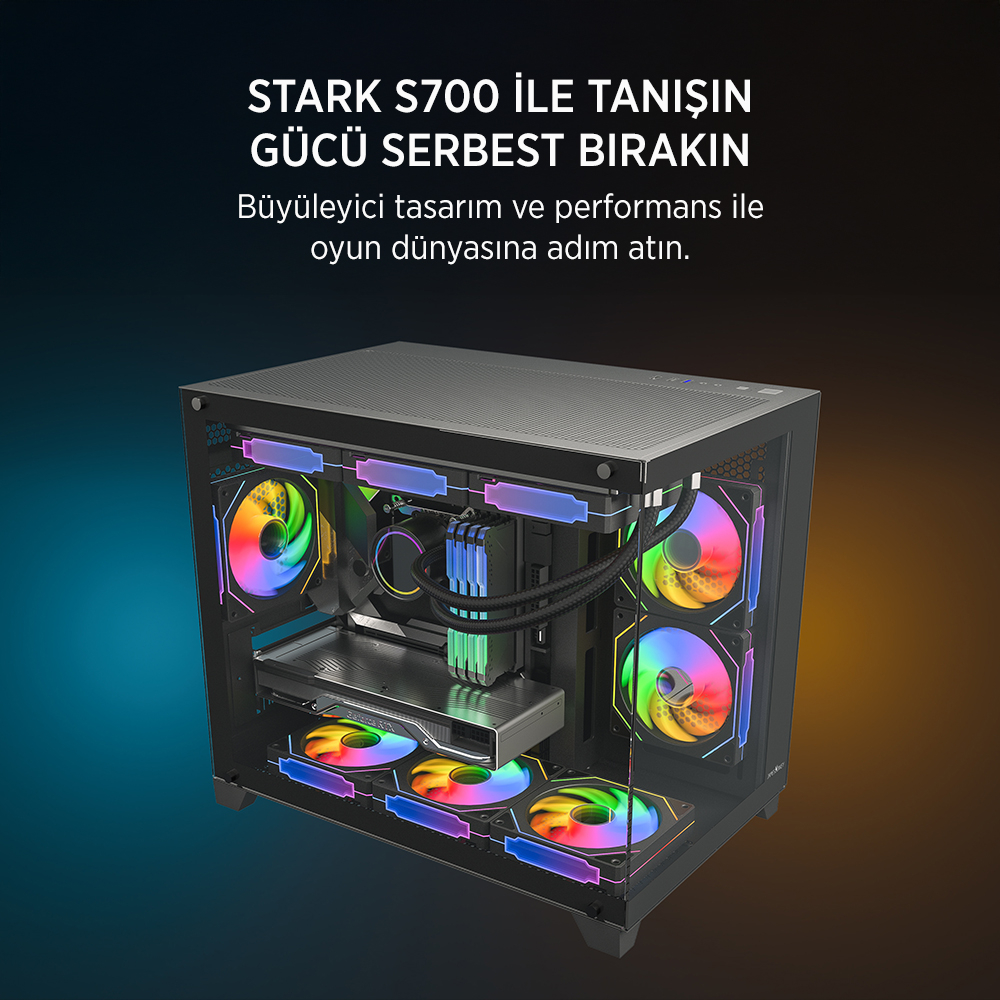 James Donkey Stark S700 3xARGB Temperli Cam 650W 80+ Bronze mATX Siyah Gaming (Oyuncu) Kasa