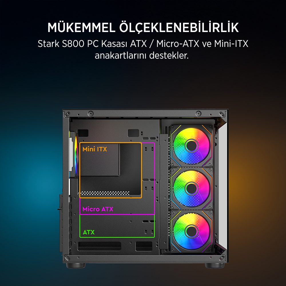 James Donkey Stark S800 4xARGB Temperli Cam 750W 80+ Bronze ATX Siyah Gaming (Oyuncu) Kasa