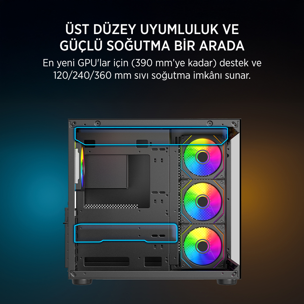 James Donkey Stark S800 4xARGB Temperli Cam 650W 80+ Bronze ATX Siyah Gaming (Oyuncu) Kasa