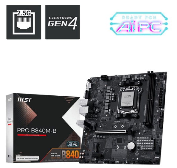 MSI PRO B840M-B AM5 DDR5 8000MHZ(OC) HDMI VGA 2X M.2 USB 5 GBS 2.5G LAN MATX
