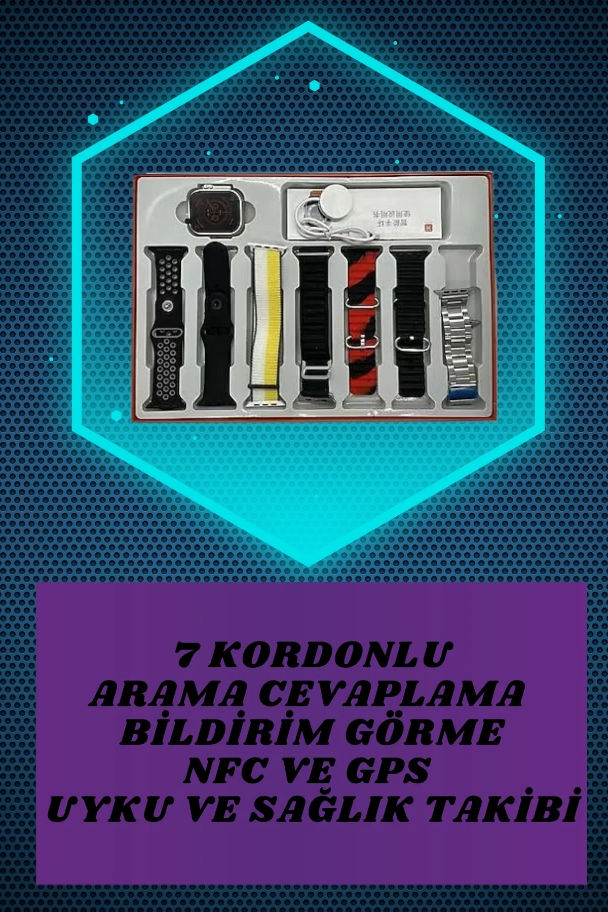 Aynalı Bluetooth Kulaklık ve 7 Kordonlu Akıllı Saat Dijital Göstergeli Uzun Pil Ömrü