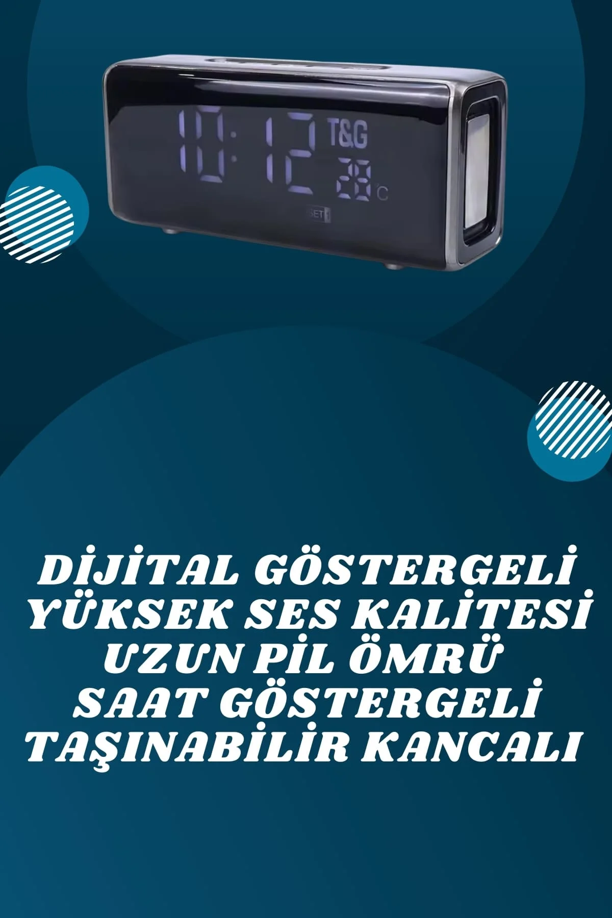 Dijital Göstergeli Bluetooth Hoparlör Speaker Taşınabilir Kancalı Saat Göstergeli