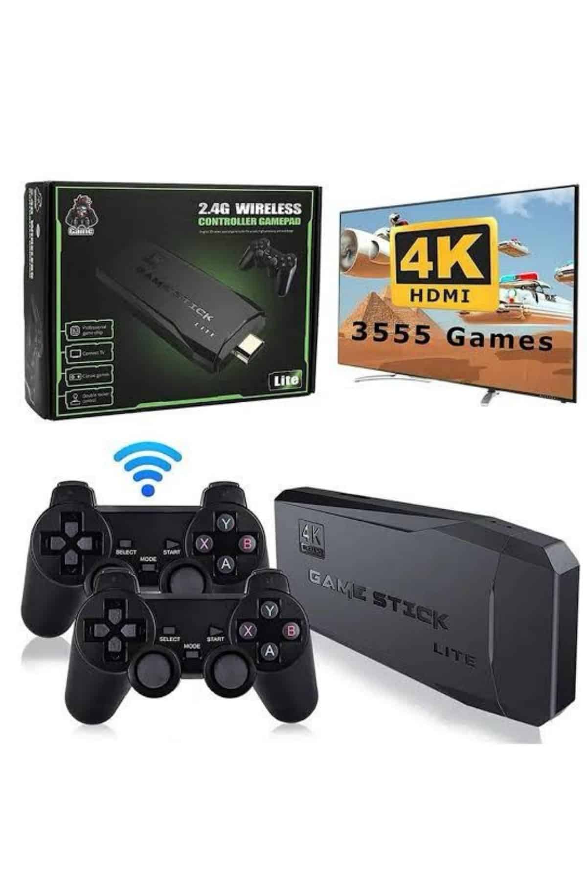 Retro Oyunlar 4k Game Stick 2.4g Kablosuz Çift Kol 3500 Oyun Atari