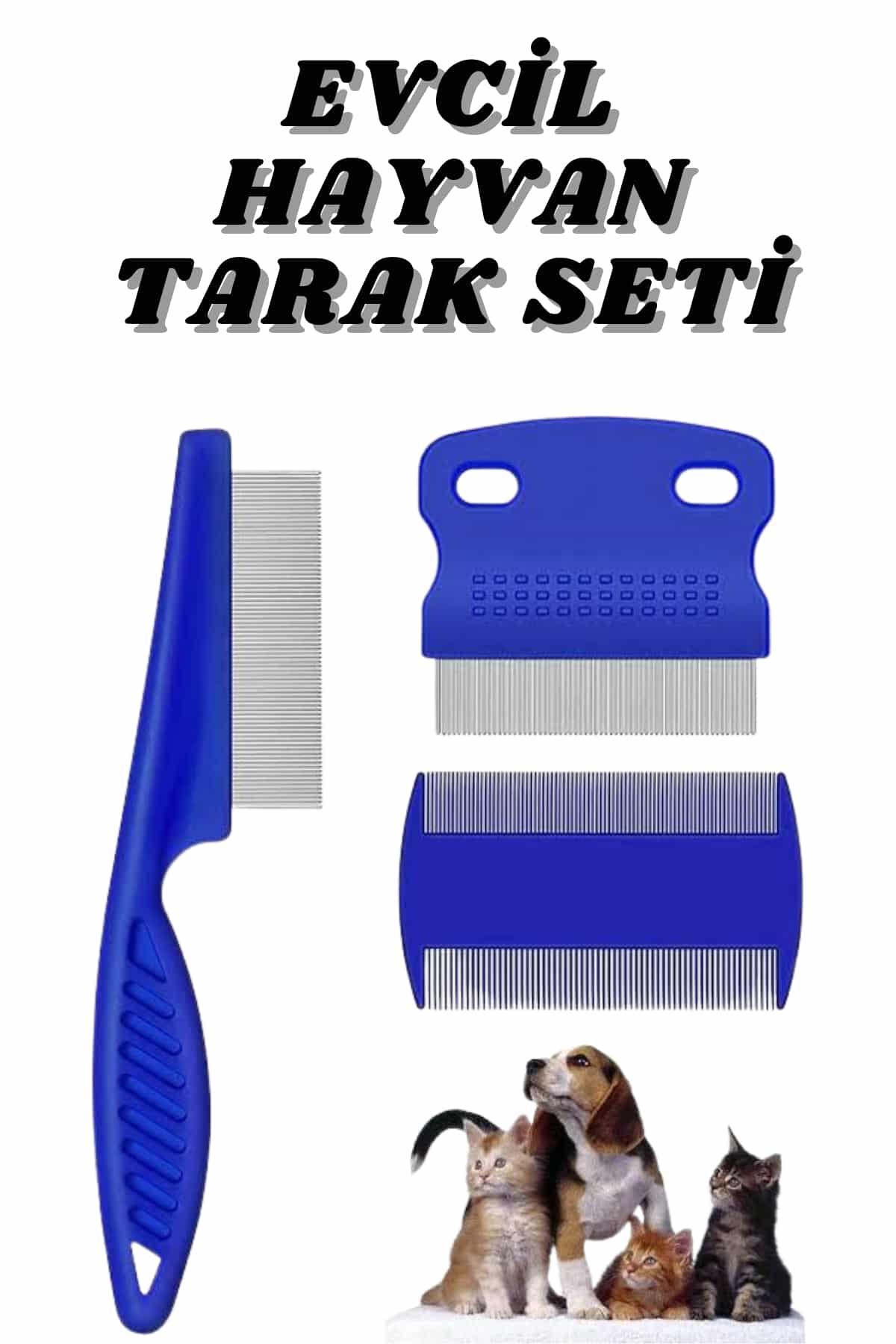 Evcil Hayvan Bit Tarağı Seti Paslanmaz Çelik Bıçaklı 4'lü Set
