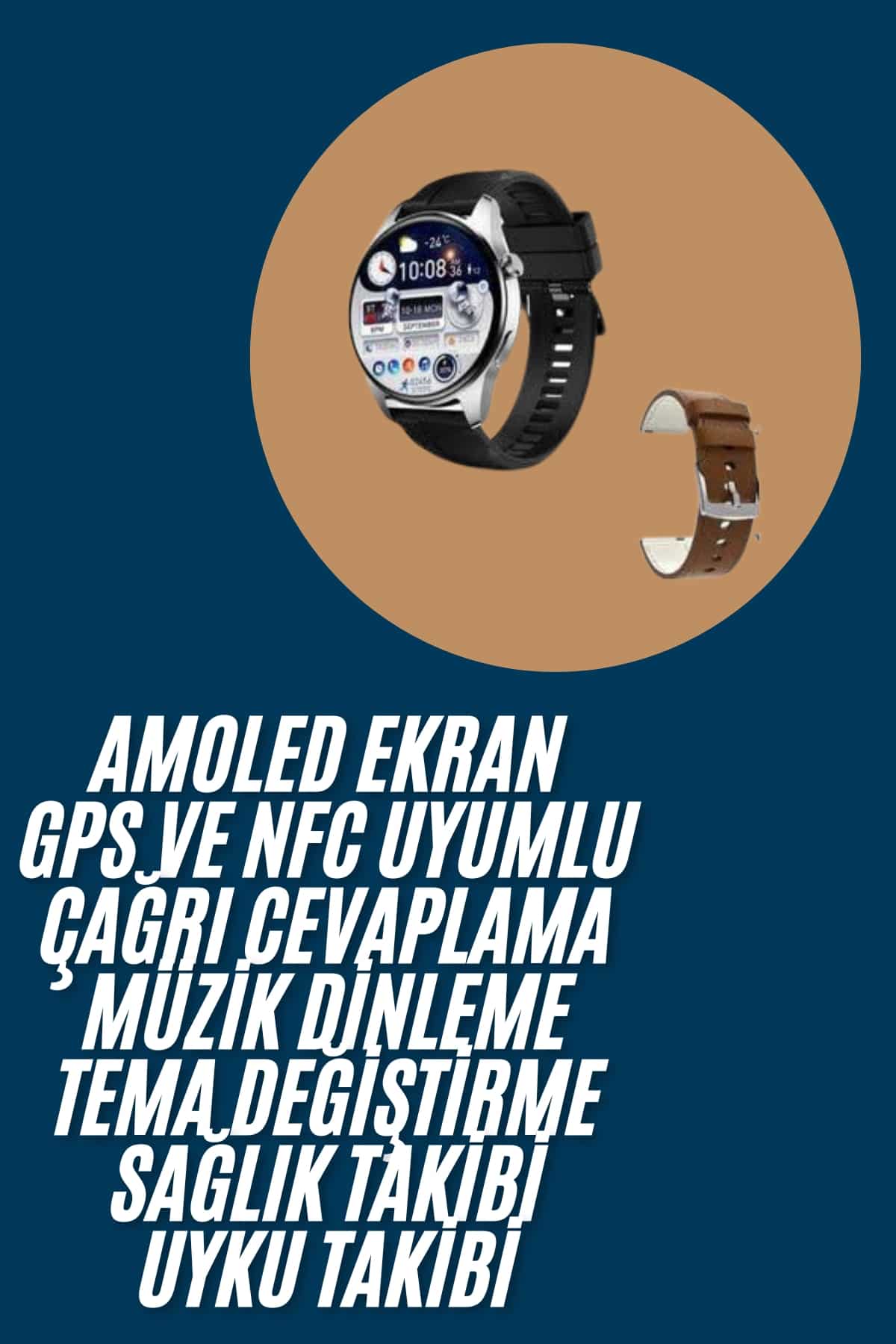 Akıllı Saat Yuvarlak Ekran Sesli Görüşme Özellikli Siyah Akıllı Unisex Kol Saati