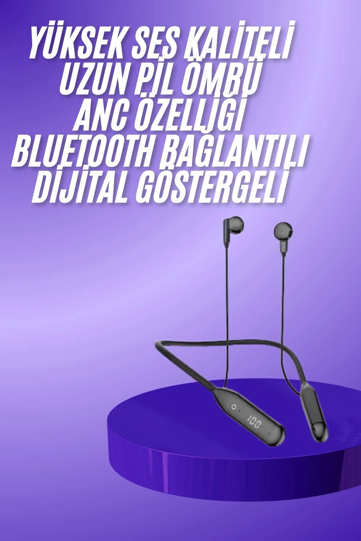 100 Saat Kablolu Boyun Askılı Dijital Göstergeli Bluetooth Kulaklığı