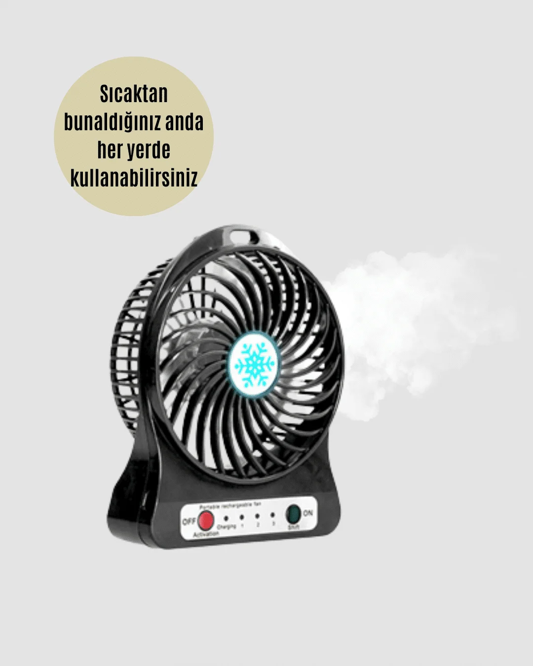 Şarjlı USB Fan – Masaüstü Mini Vantilatör, Taşınabilir, Işıklı, 3 Kademeli, Sessiz