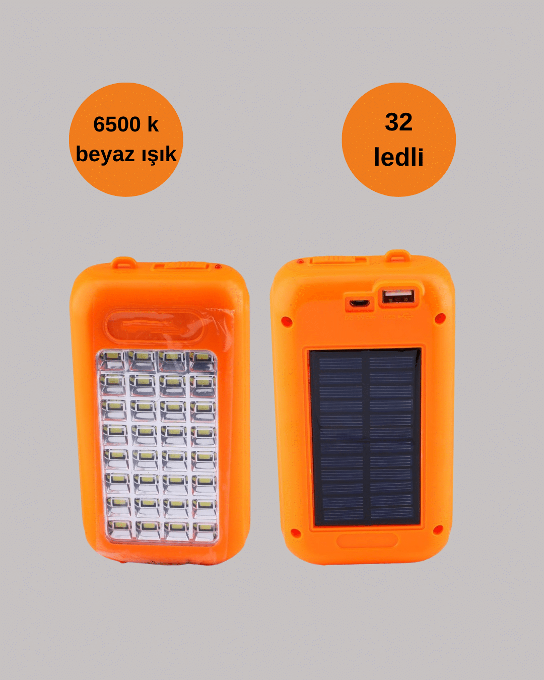 Gold Silver Güneş Enerjili Powerbank Işıldak – 10000 mAh, 32 LED, Çift USB, Su Geçirmez