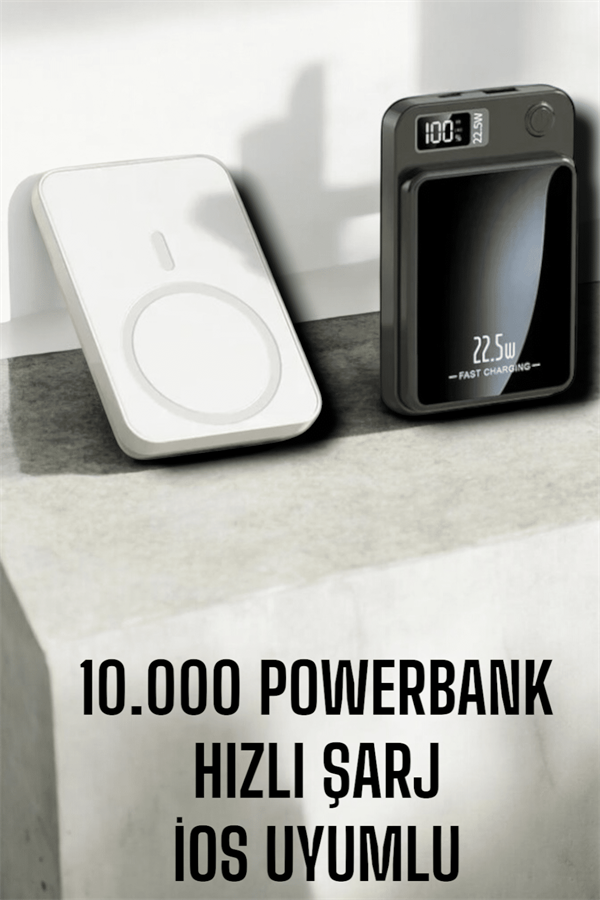 22.5W Magsafe Kablosuz Şarjlı Powerbank Dijital Ekran ve Hızlı Şarj