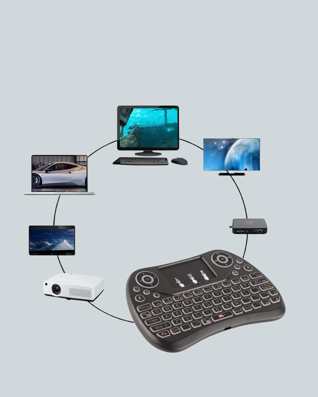 Işıklı Kablosuz Mini Klavye – 2.4 GHz, Dokunmatik Mouse Özellikli
