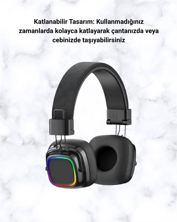 Bluetooth 5.3 Rainbow Işıklı Kulak Üstü Kablosuz Kulaklık