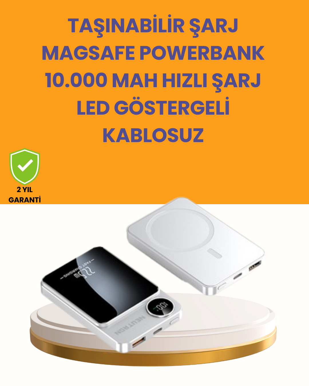 20W PD ve 15W Manyetik Kablosuz Şarj Destekli Taşınabilir Powerbank