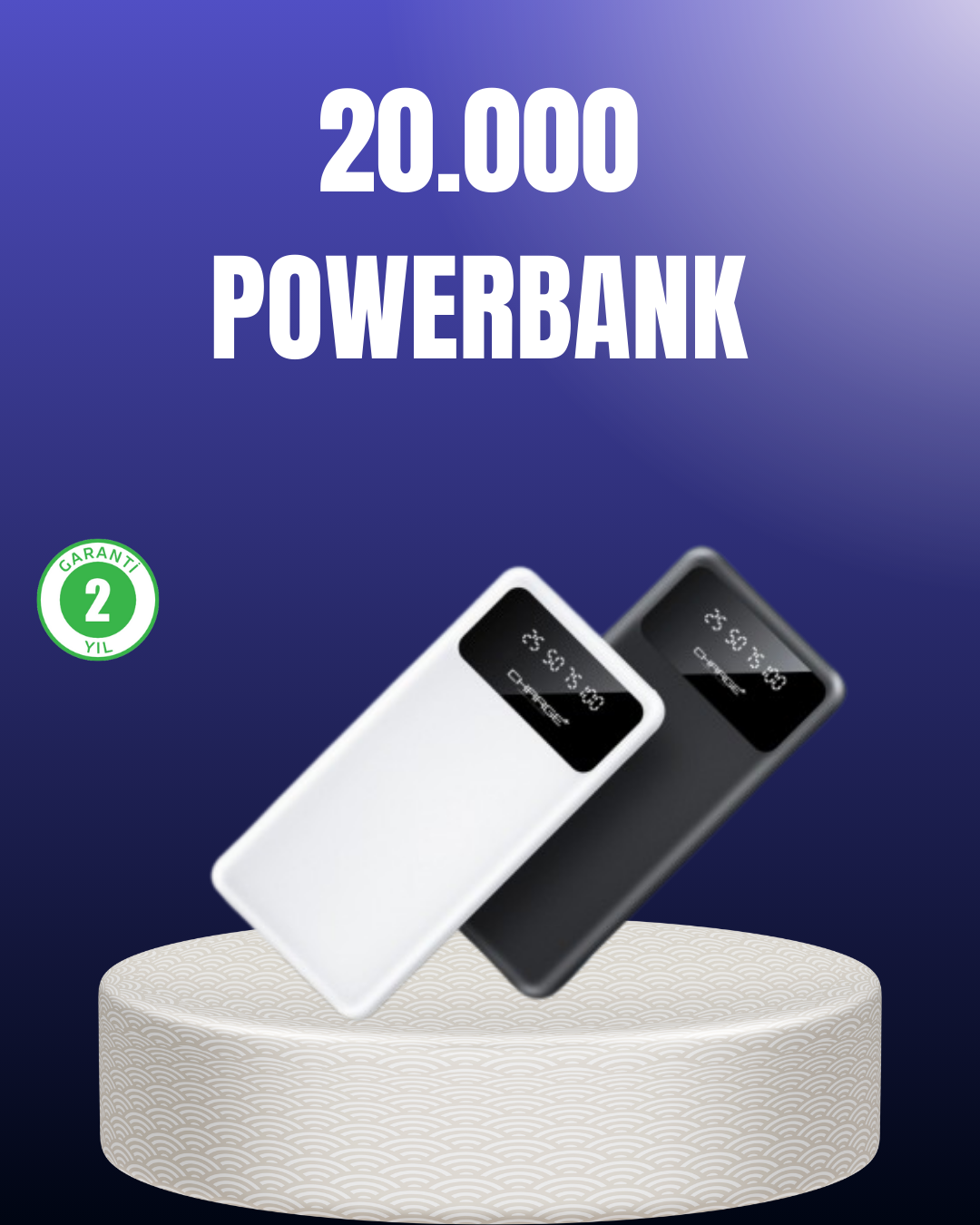 Akıllı LCD Ekranlı 20.000mAh Powerbank PD + USB + Type-C