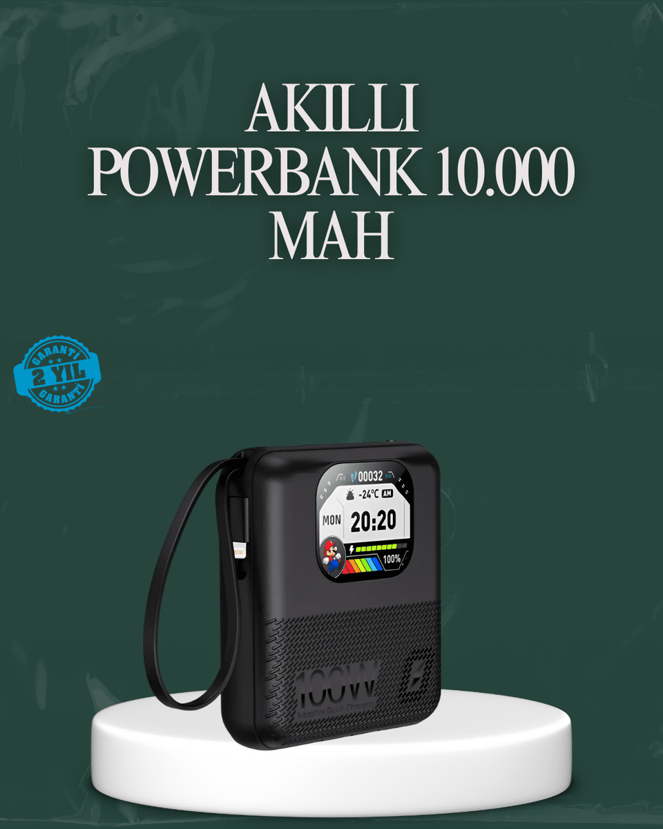 Su Geçirmez 10000 mAh Powerbank ve Akıllı Saat Özellikli Taşınabilir Şarj