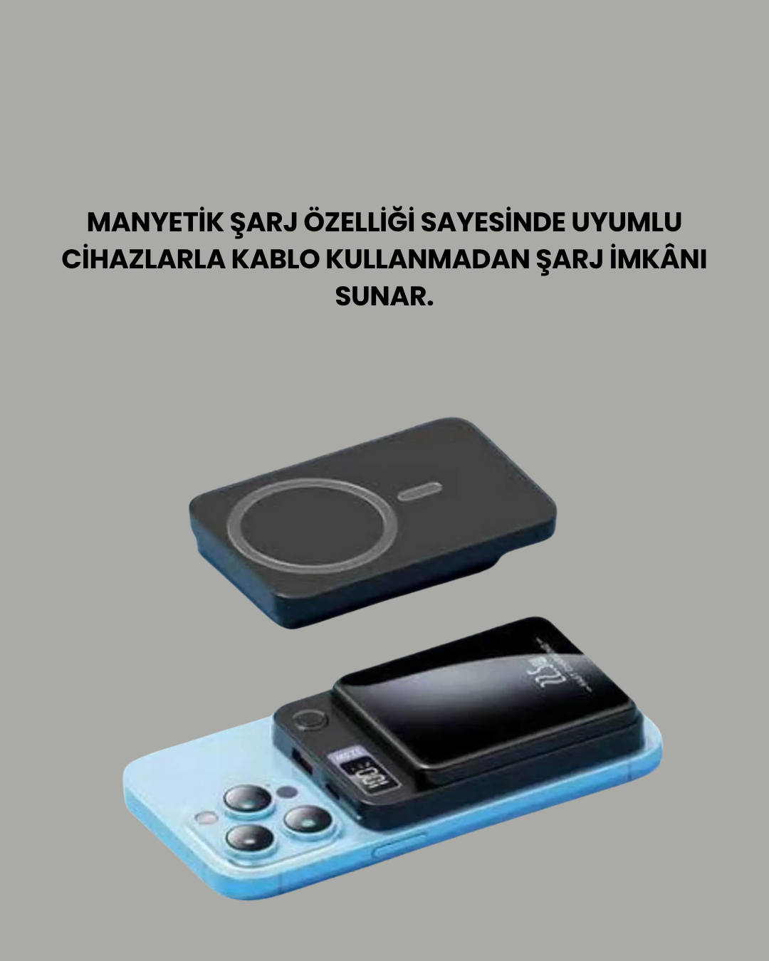 20W PD ve 15W Manyetik Kablosuz Şarj Destekli Taşınabilir Powerbank