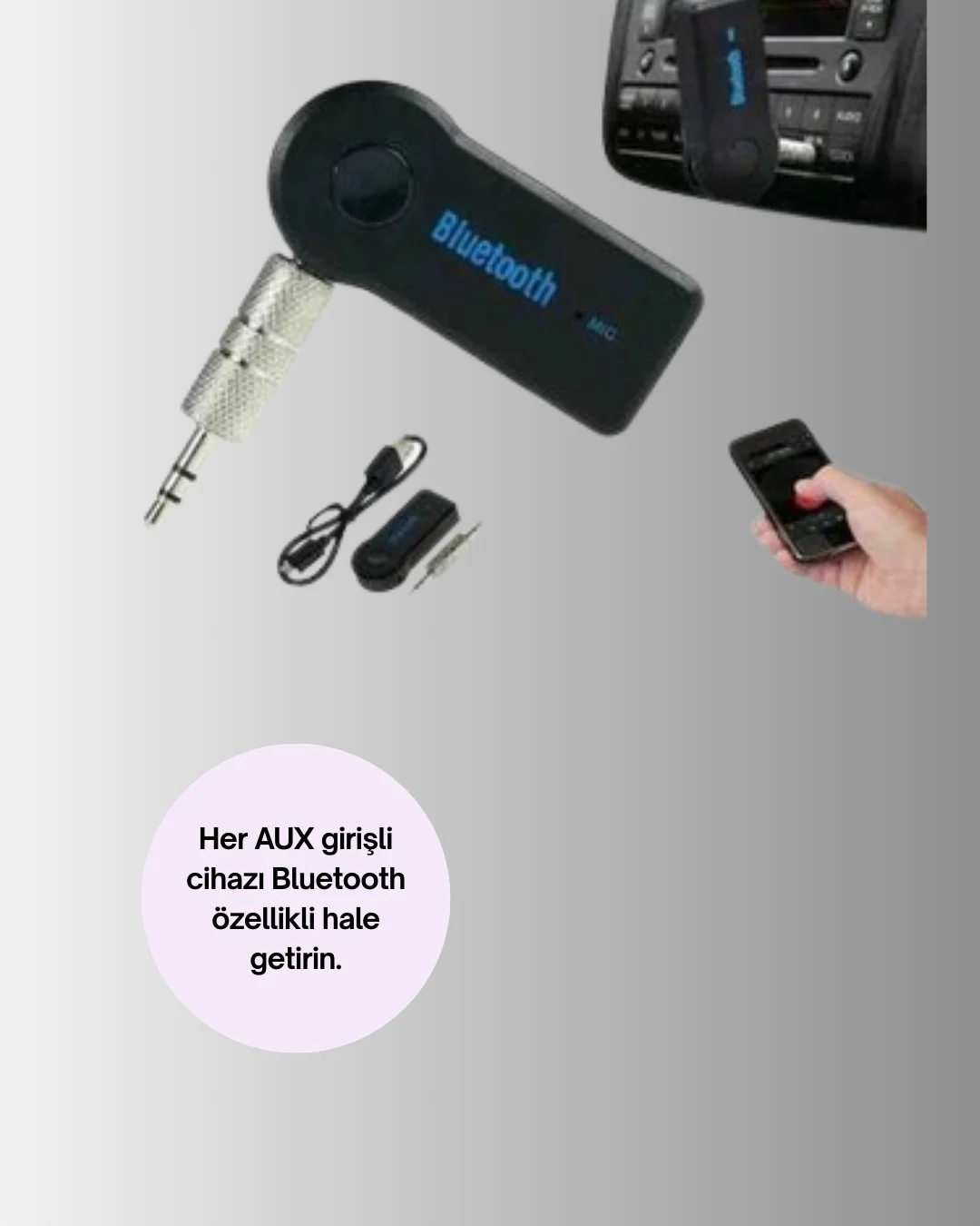 Araç İçi Bluetooth AUX Müzik ve Telefon Görüşmesi Adaptörü