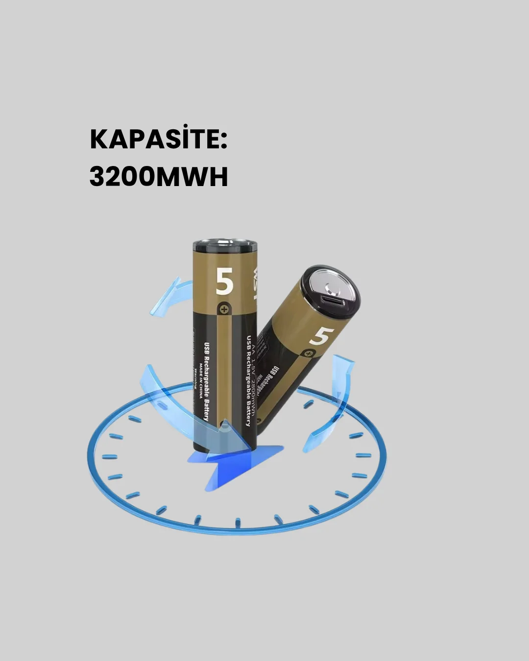 Yüksek Performanslı AA USB Şarjlı Lityum Pil | 1.5V Sabit Güç | 2’li Paket