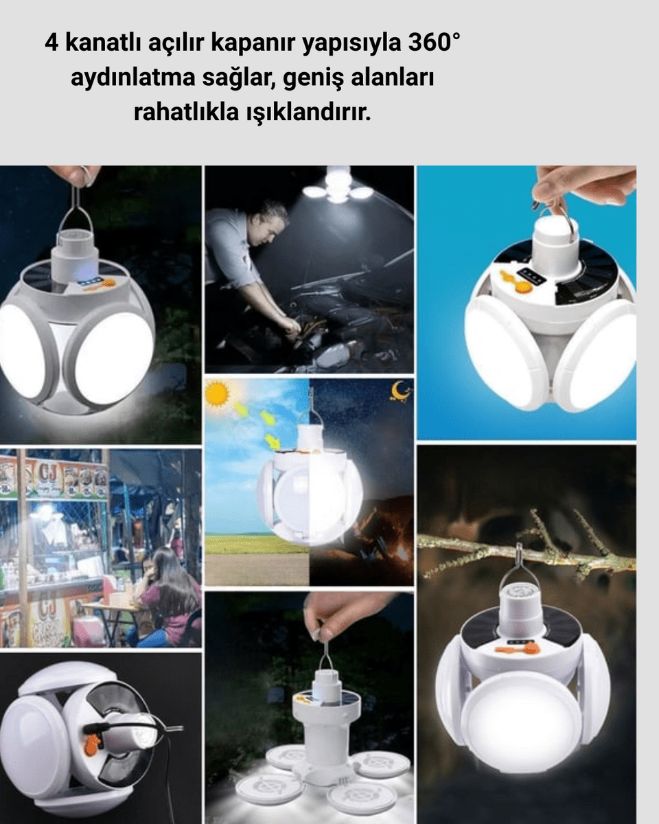 Güneş Enerjili Katlanabilir 5 Kanatlı Solar Bahçe Lambası