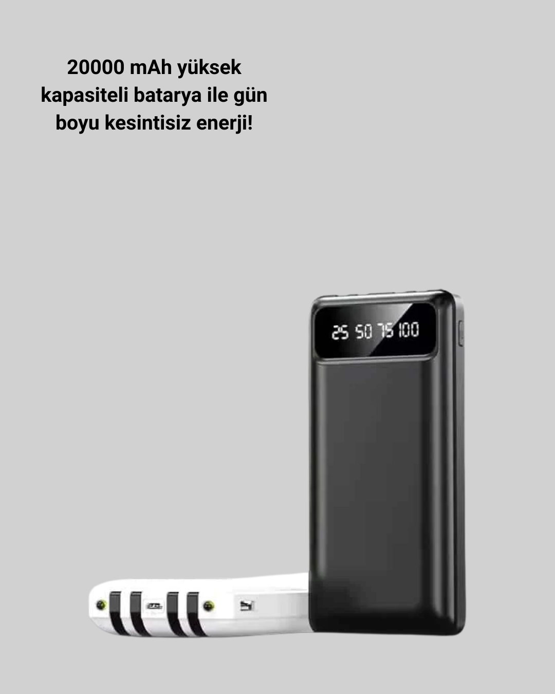 20.000mAh PD Powerbank LED Işık LCD Ekran Dahili Kablo Çoklu Giriş Yeni Nesil