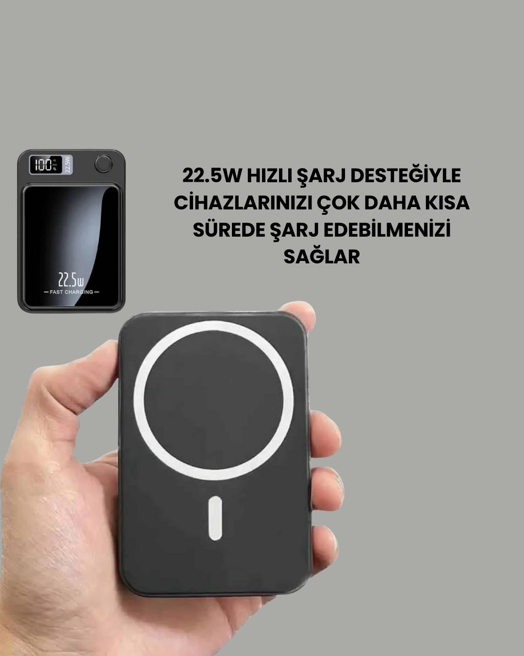20W PD ve 15W Manyetik Kablosuz Şarj Destekli Taşınabilir Powerbank