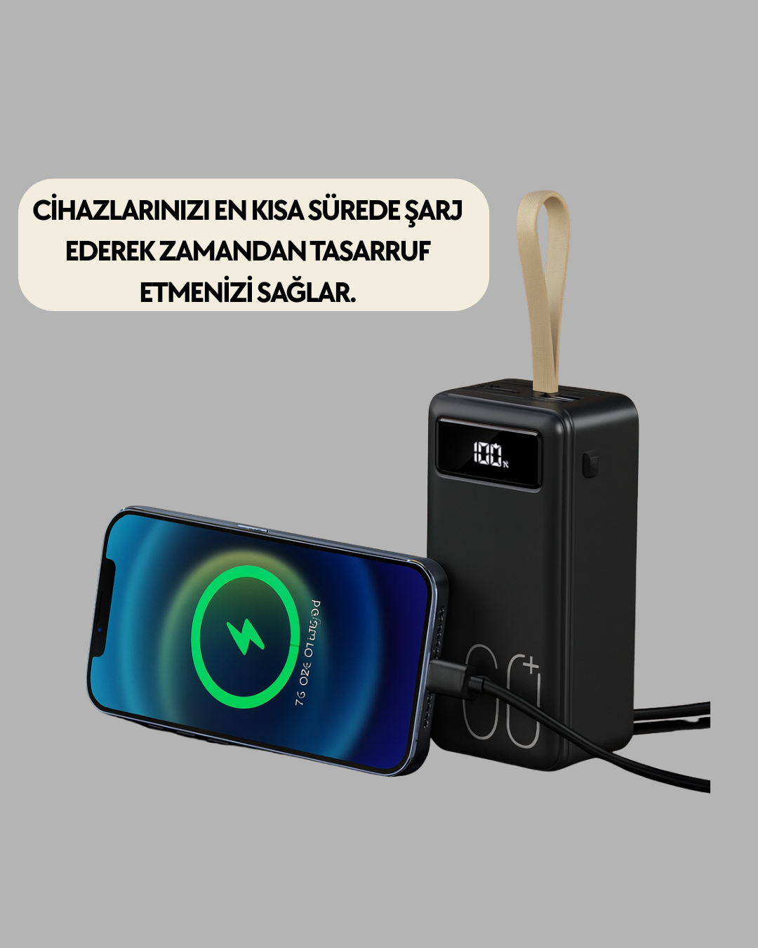 Tüm Cihazlarla Uyumlu LED Fenerli 4 Çıkışlı Powerbank Yeni Nesil