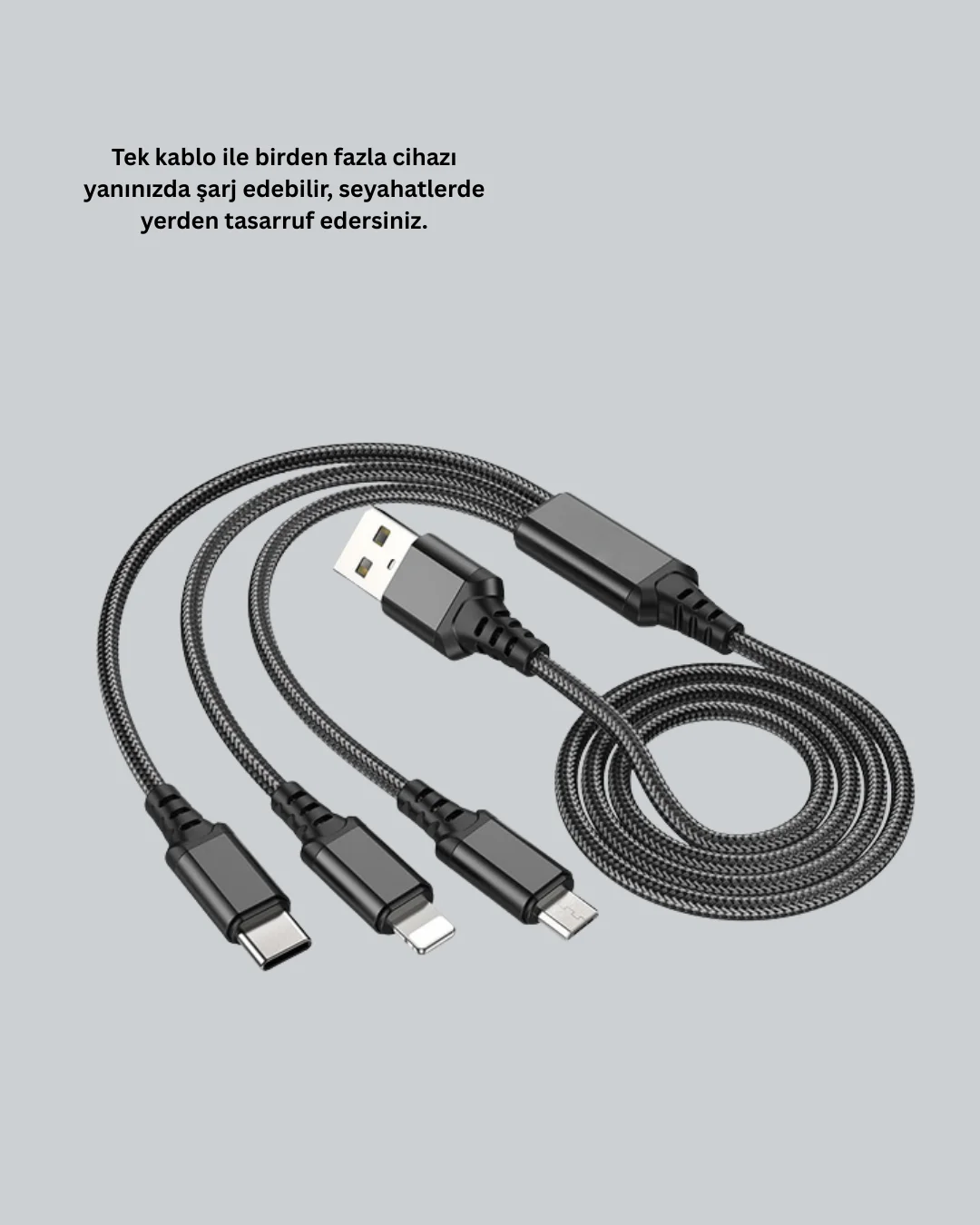Çoklu USB Şarj Kablosu – 1,2m Hızlı Şarj, 3A Güçlü Akım