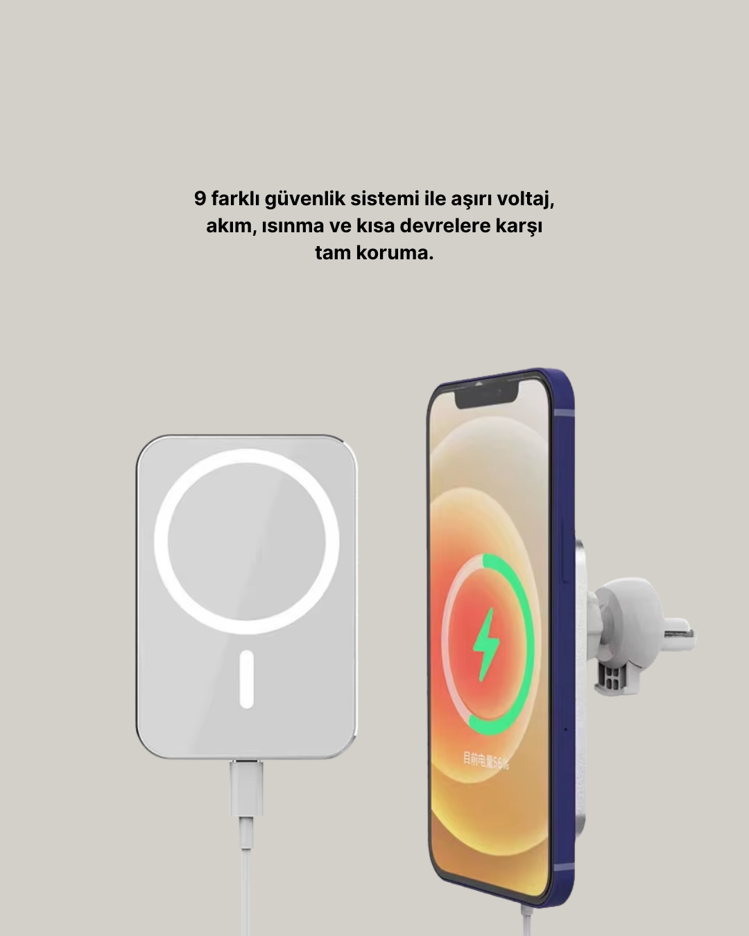 iPhone Serileri ile Uyumlu MagSafe Manyetik Araç Telefon Tutucu ve Şarj Cihazı