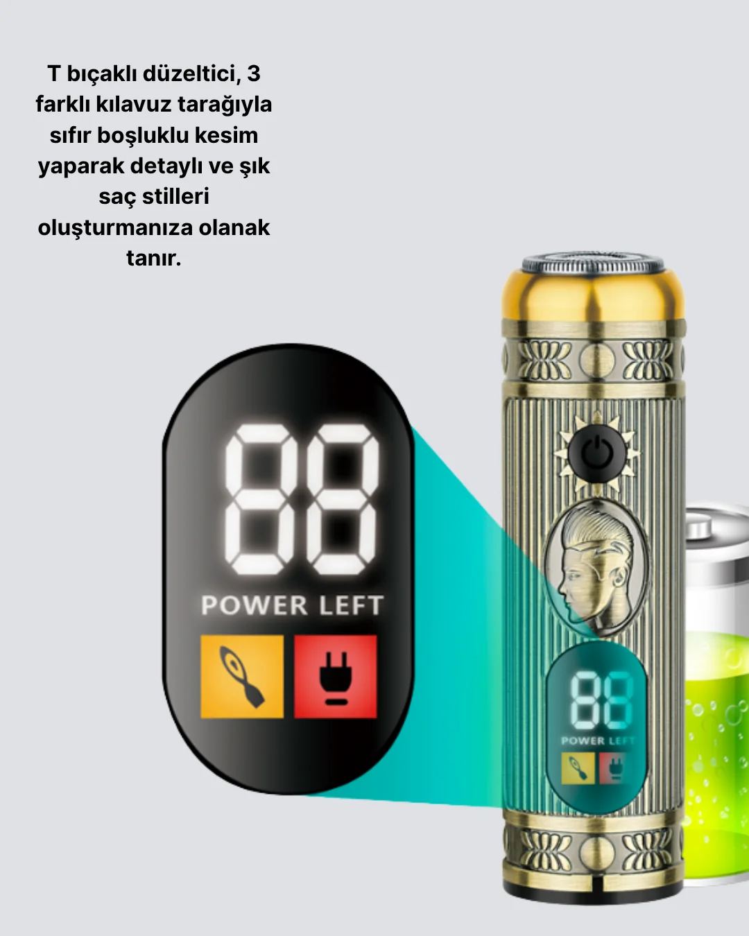 2’si 1 Arada Saç ve Sakal Düzeltici Seti – T Bıçaklı, 8 Farklı Kılavuz Tarağı