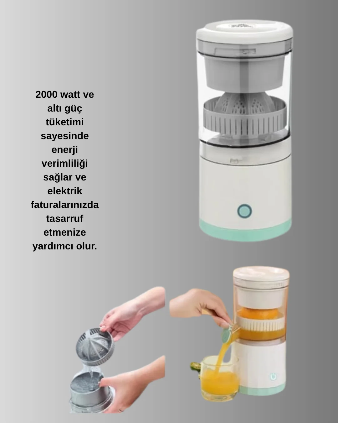 USB Şarjlı Mini Meyve Sıkacağı – Çift Bıçaklı, Güvenlik Kilitli