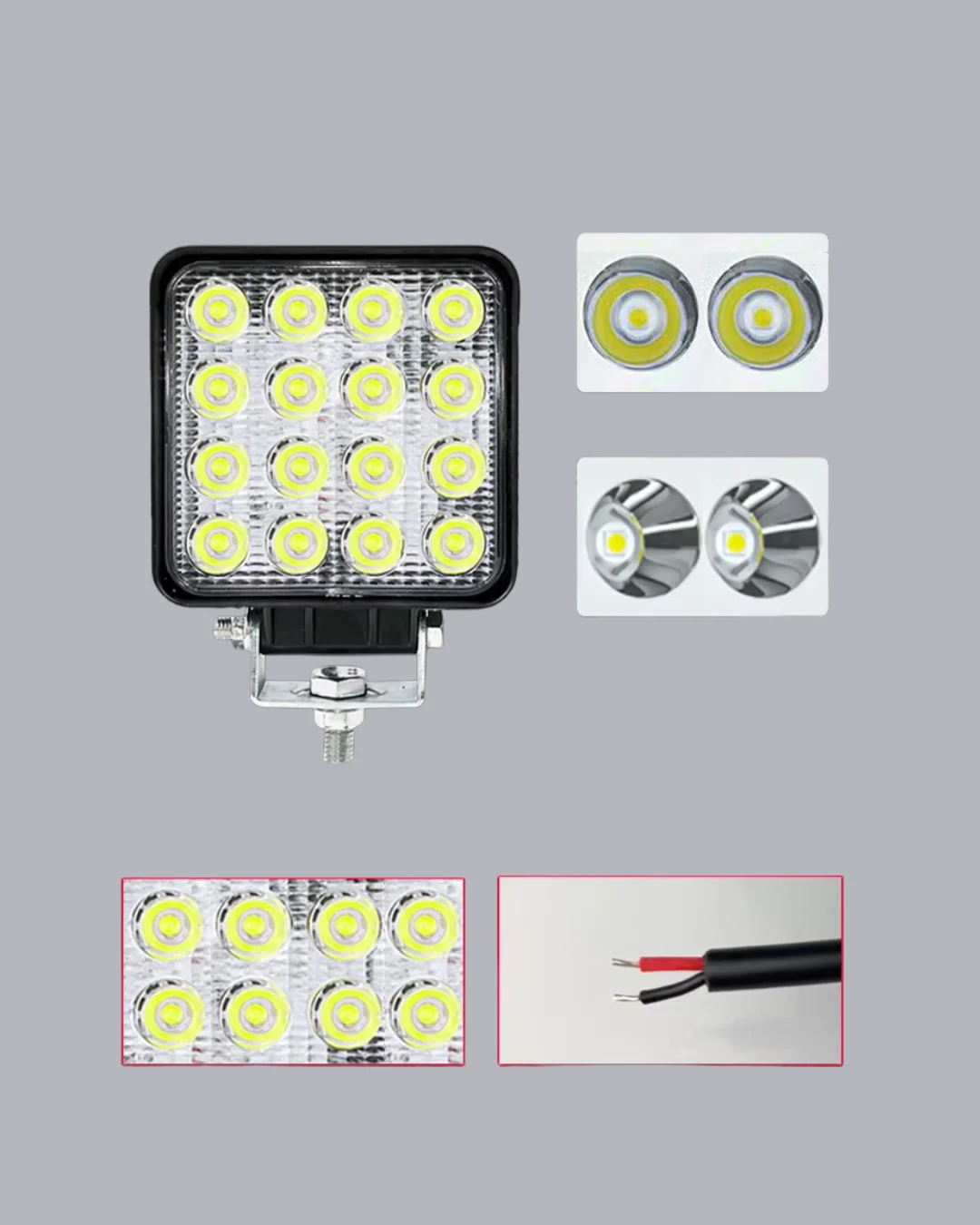 16 LED Off-Road Çalışma Lambası – Alüminyum Gövde, Suya ve Darbeye Dayanıklı, 12/24V