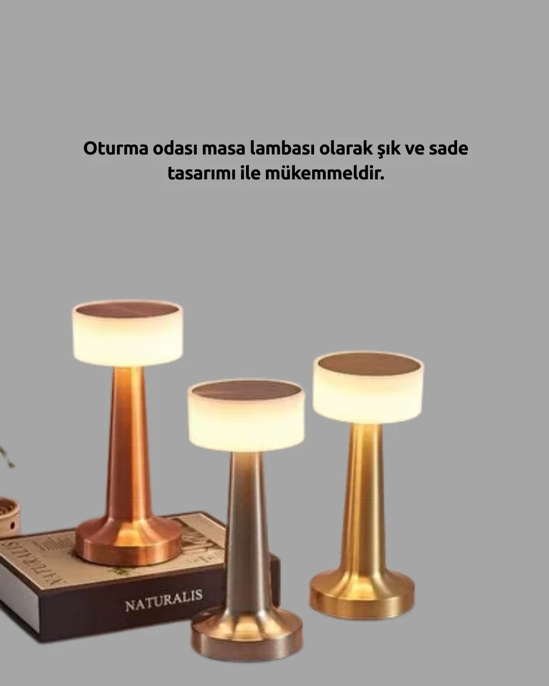 Touch Gece Lambası Dokunmatik Kontrol, Kablosuz Kullanım, Metal Gövde