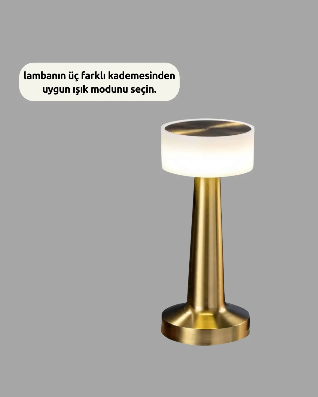 Touch Gece Lambası Dokunmatik Kontrol, Kablosuz Kullanım, Metal Gövde