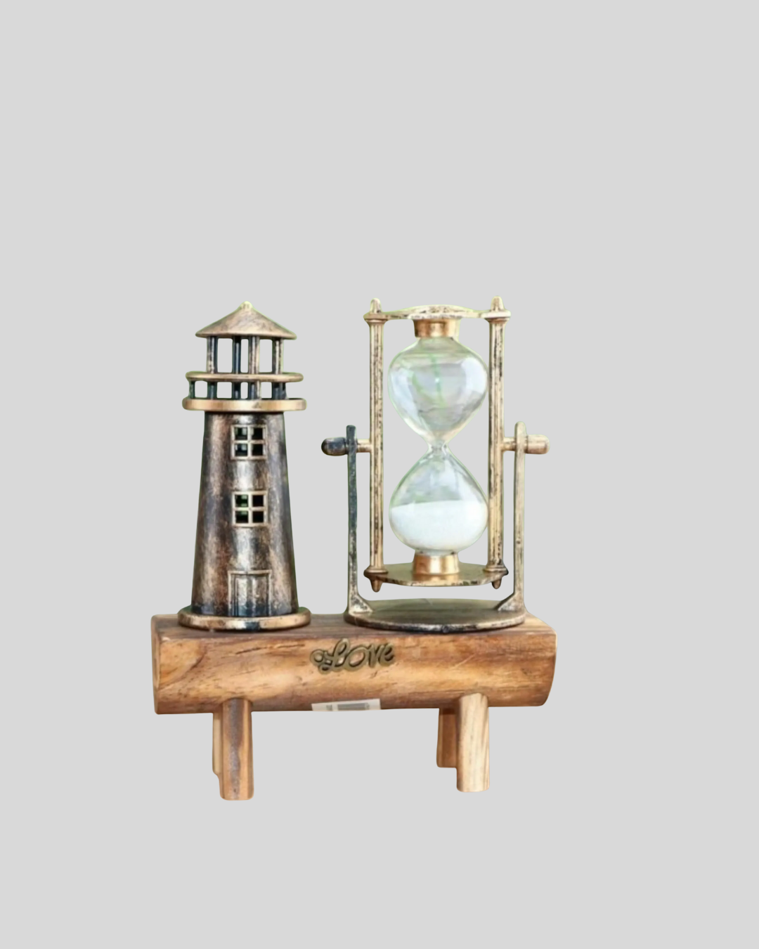 Vintage Kum Saati + Deniz Feneri Modeli – Ahşap Gövdeli Masa Üstü Dekor Yeni Nesil