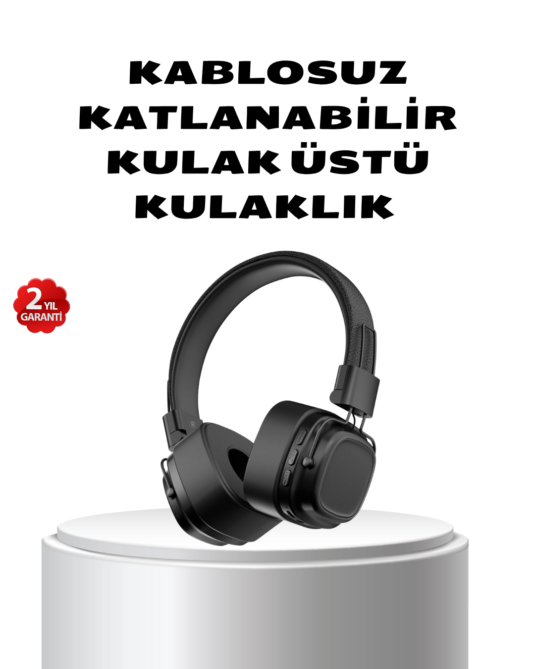 Kablosuz Kulak Üstü Bluetooth Kulaklık Güçlü Bas ve Katlanabilir Tasarım