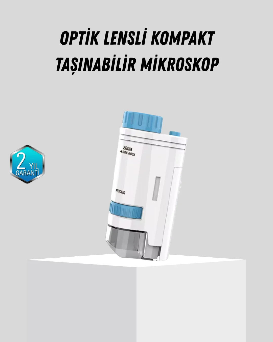 Taşınabilir Mini Mikroskop LED Işıklı 80X–200X Büyütmeli ve Odak Ayarlı