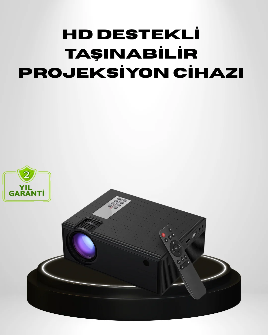 1080p Full HD Taşınabilir Projeksiyon Cihazı LED Işıklı Uzaktan Kumandalı