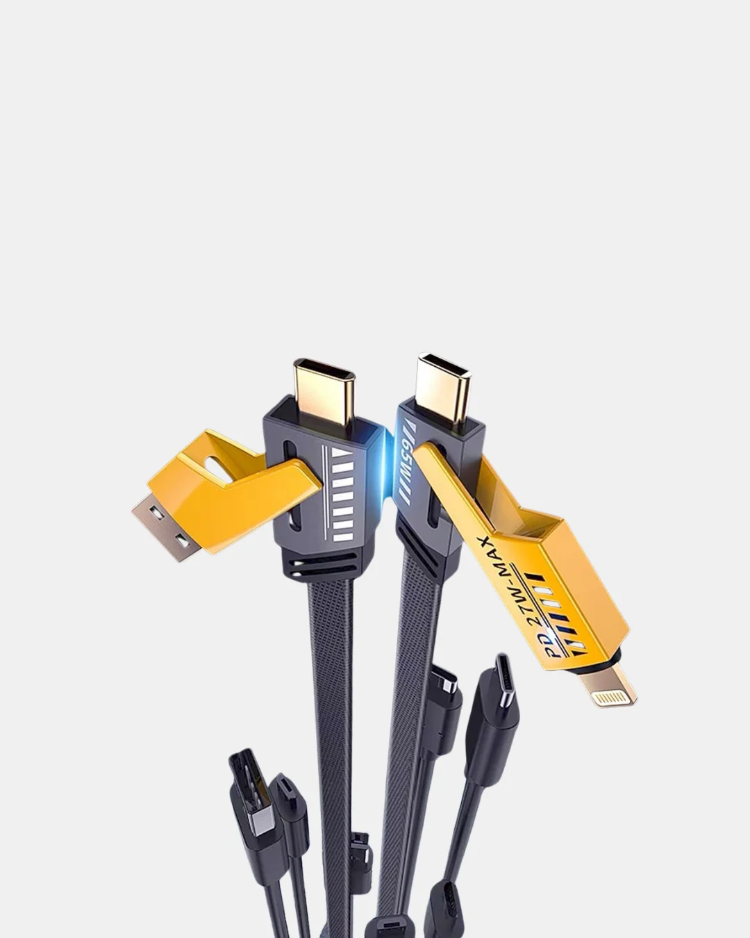USB-C USB-A 4’ü 1 Arada Örgülü Kablo 65W Hızlı Şarj Metal Uç Dayanıklı