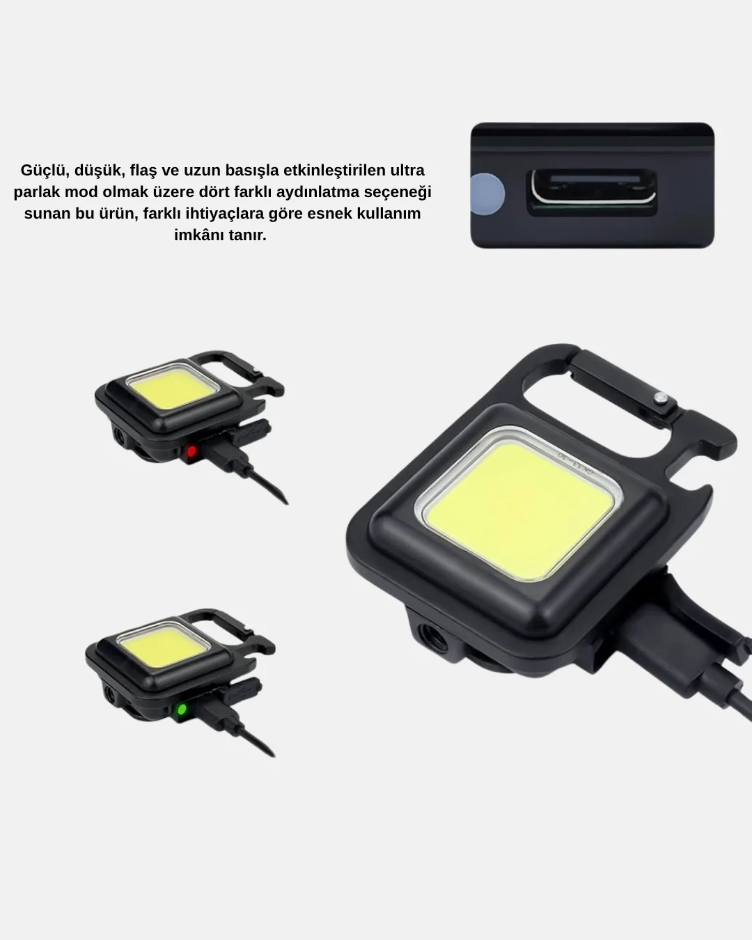 LED Mini Anahtarlık Fener – 1000 Lümen Güçlü Işık ve USB Type-C Şarjlı Yeni Nesil