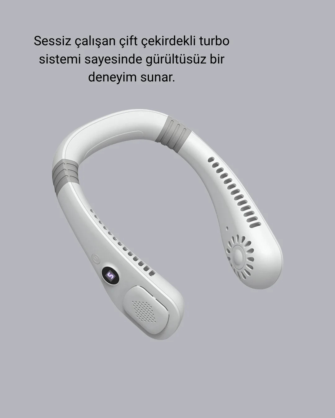 Kablosuz Giyilebilir Boyun Fanı Çift Motorlu ve 5 Kademeli Hız Kontrolü
