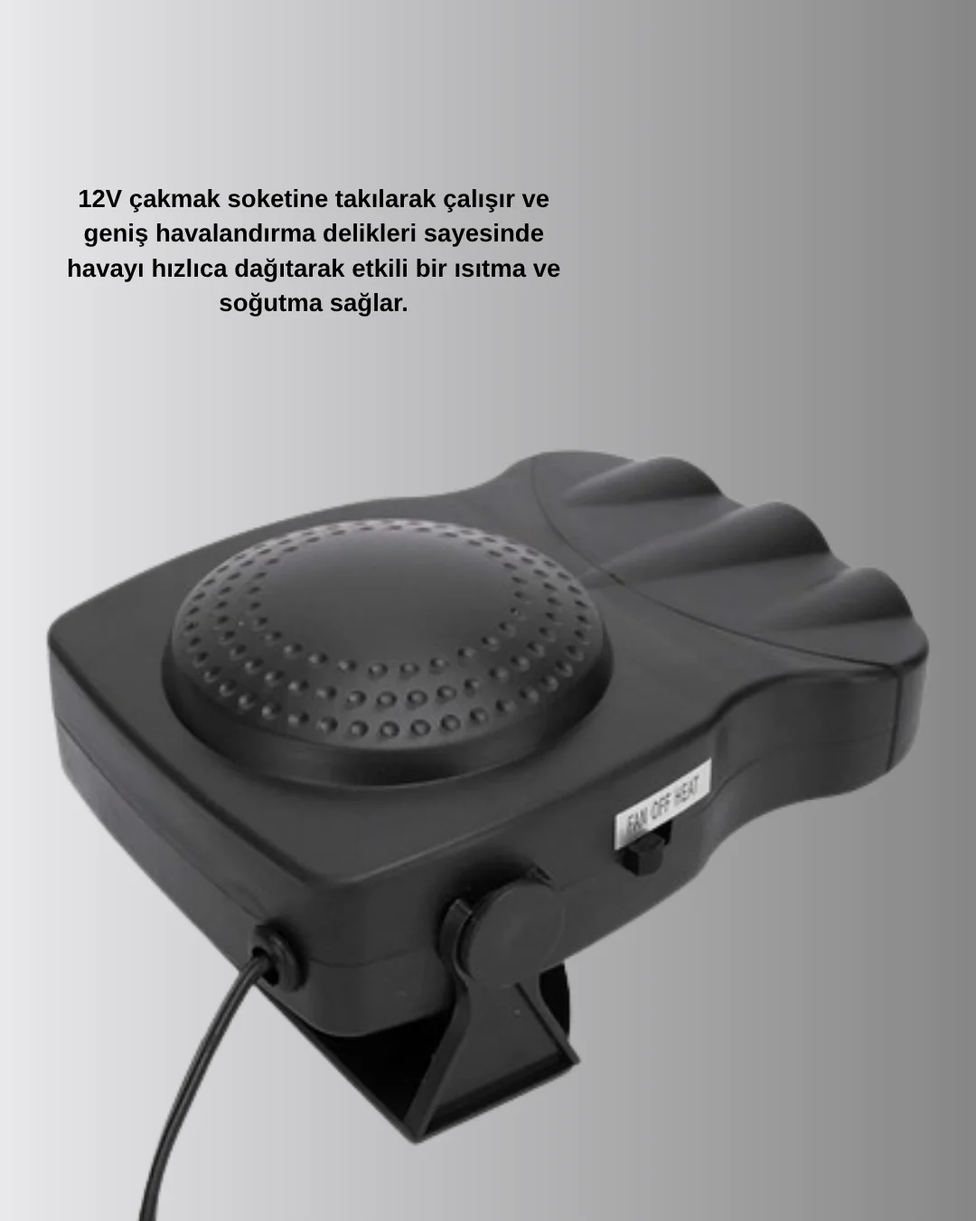 3’ü 1 Arada Araç İçi Isıtıcı ve Fan 150W Güçlü ve 360° Dönebilen Başlıklı