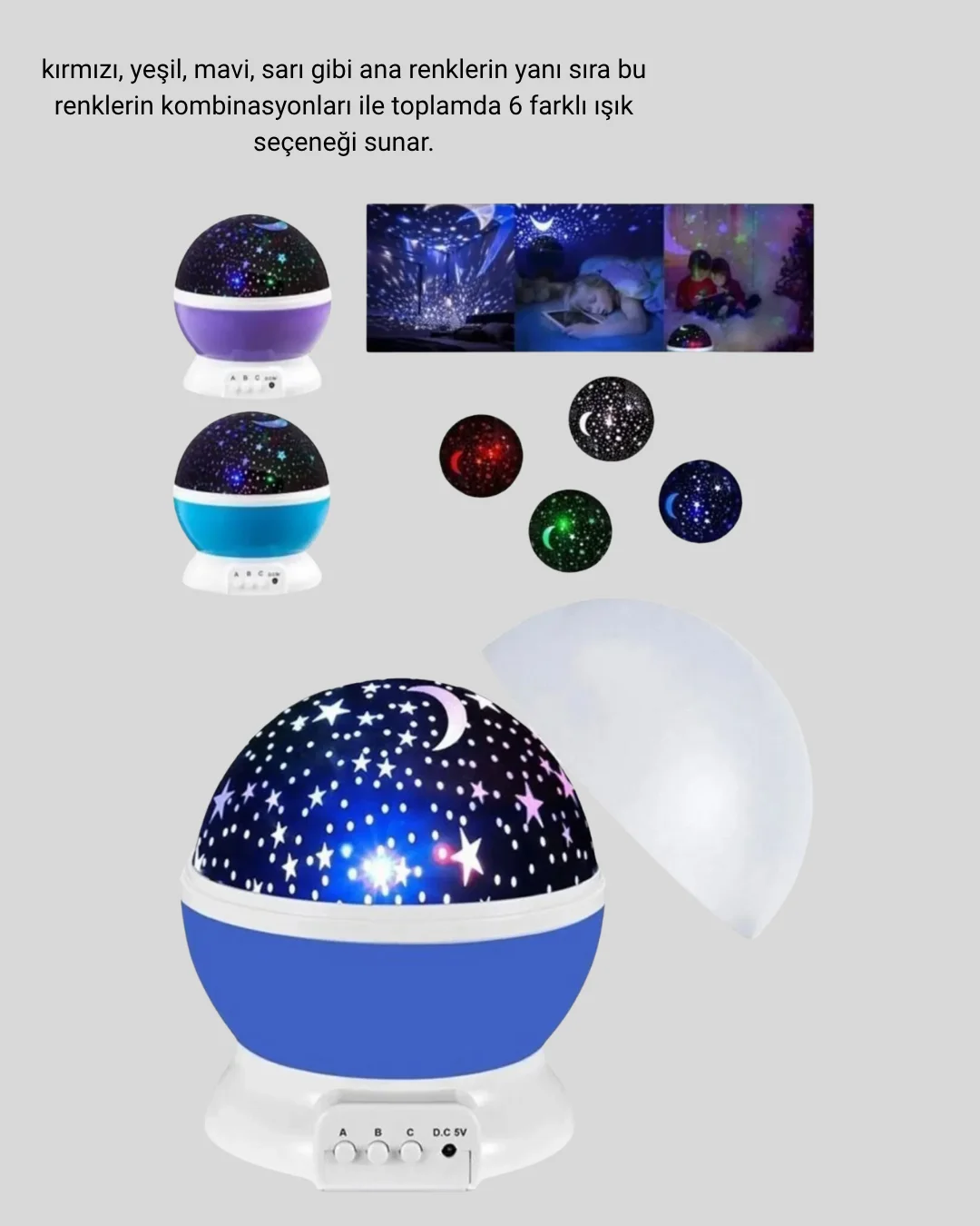 Renkli LED Gece Lambası 6 Işık Modlu Çocuk Odası Atmosfer Aydınlatma