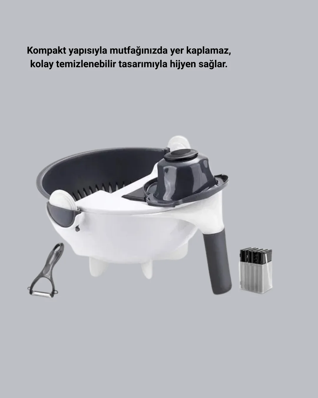 Çok Fonksiyonlu Döner Rende Süzgeç Hazneli Ergonomik Sebze Doğrayıcı