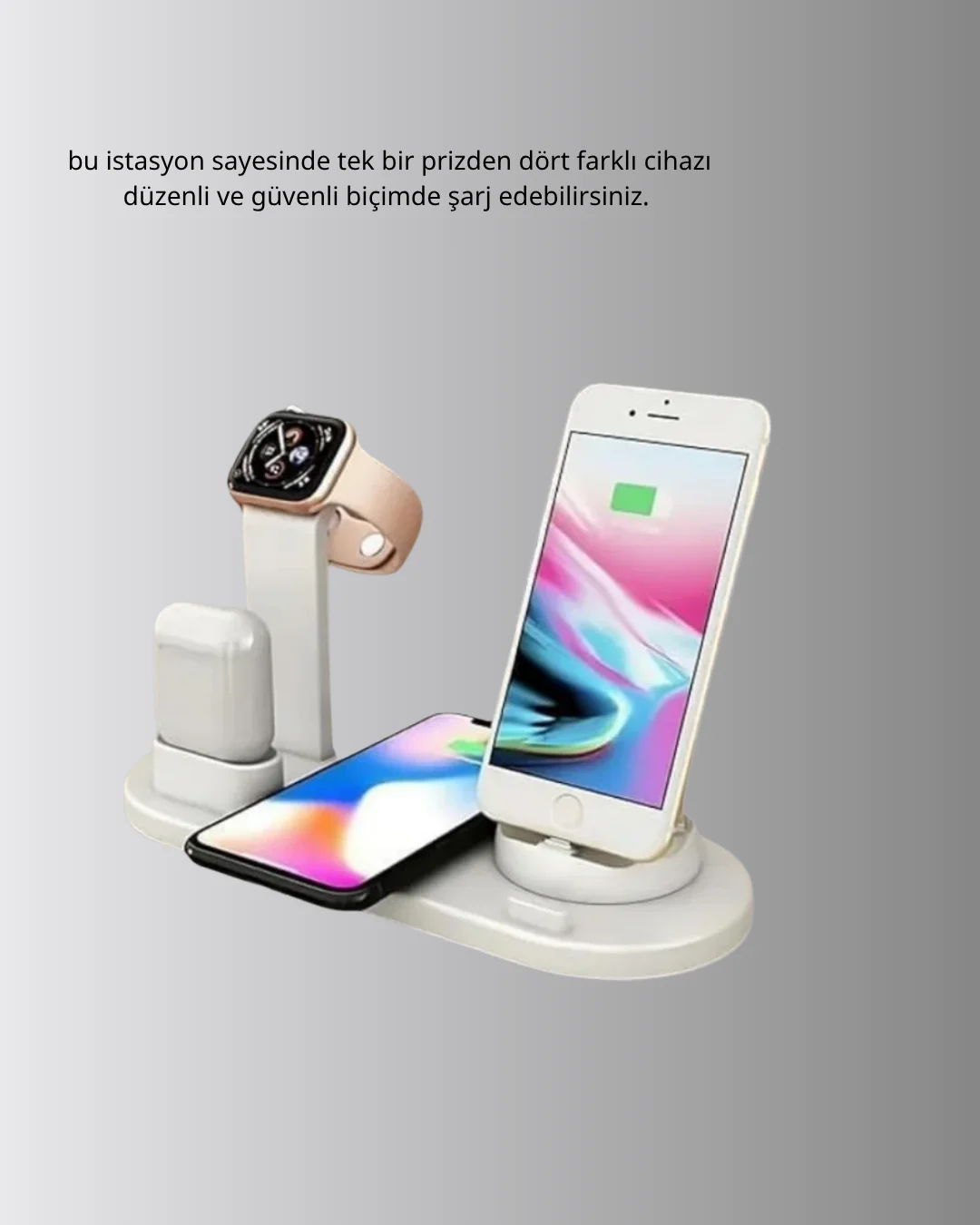 Kablosuz Şarj İstasyonu 4 Cihaz Destekli ve Hızlı Şarjlı