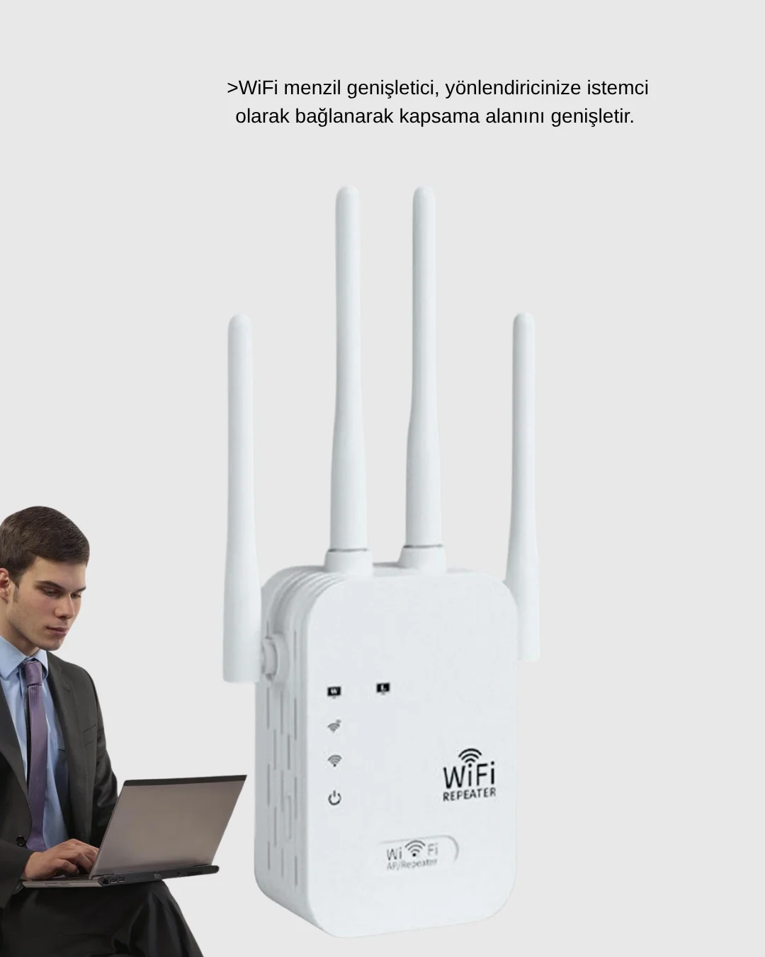 300Mbps WiFi Menzil Genişletici 4 Antenli WPA3 Güvenlikli Priz Tipi Repeater