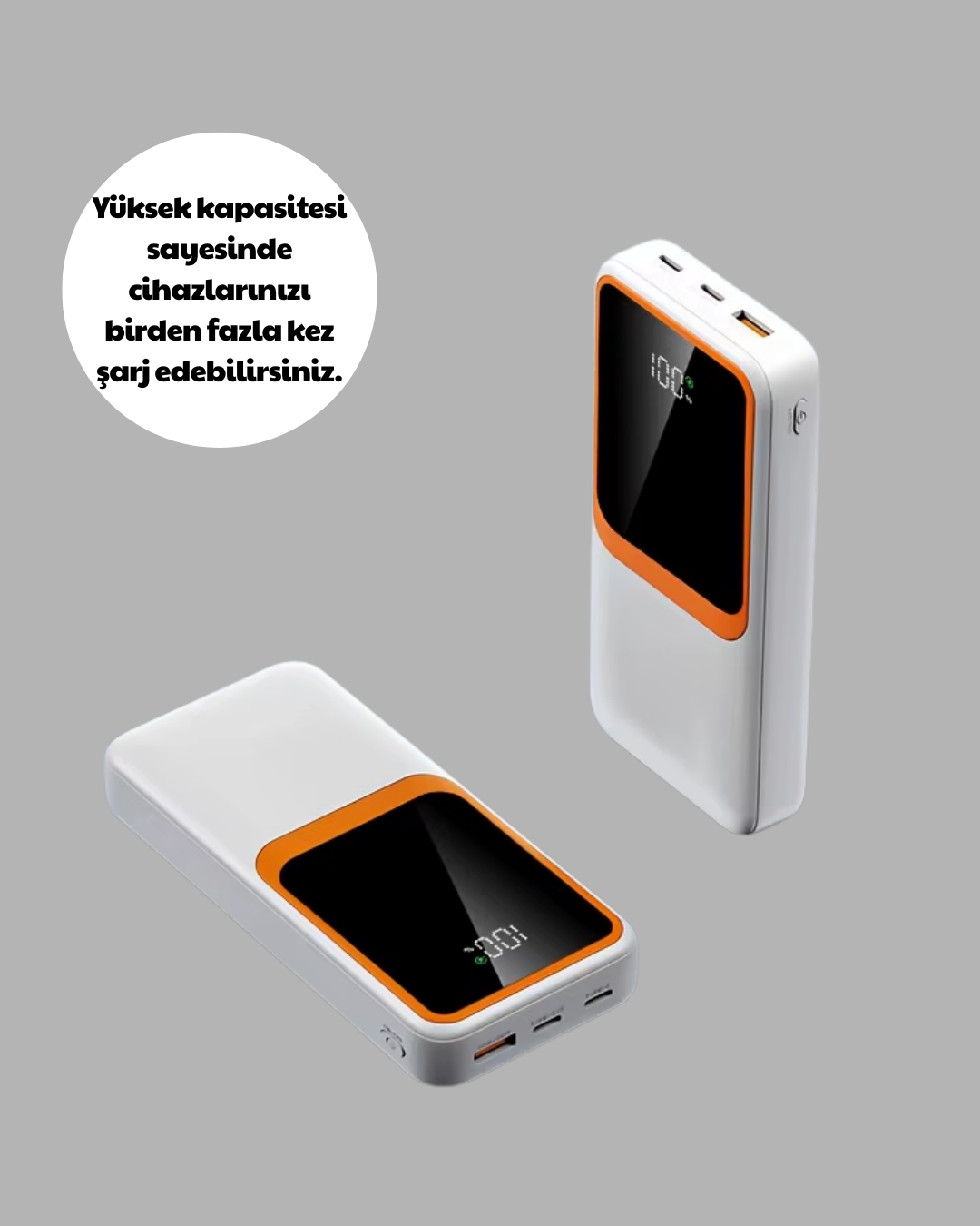 10000 mAh Taşınabilir Powerbank Çift Çıkışlı Type-C ve Lightning Uyumlu