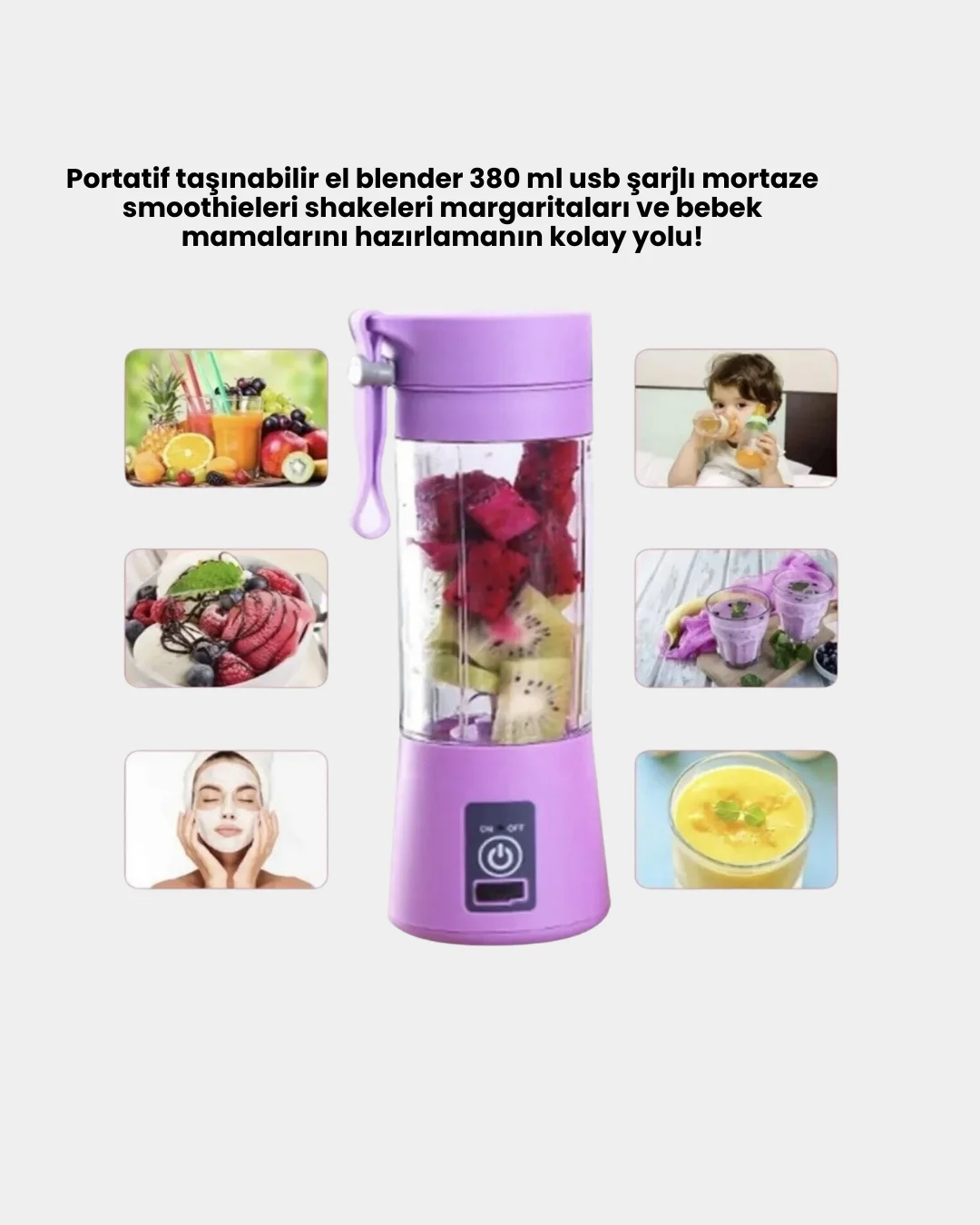 Taşınabilir Şişe Blender 380ml Şarjlı Spor Smoothie Shake Karıştırıcı