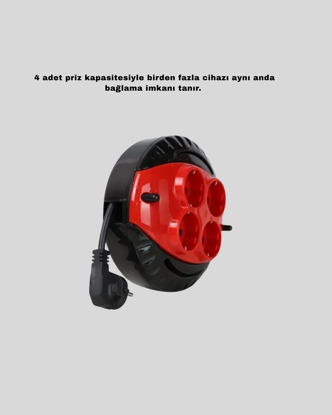 Kırmızı Renk 3 Metre 4’lü Kablolu Priz Makarası