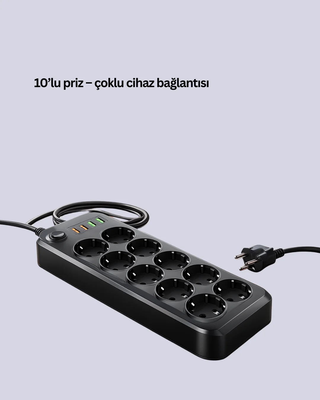 Termal Koruma Sistemli USB Type-C 10’lu Grup Priz 2m 2500W Güç Kapasiteli