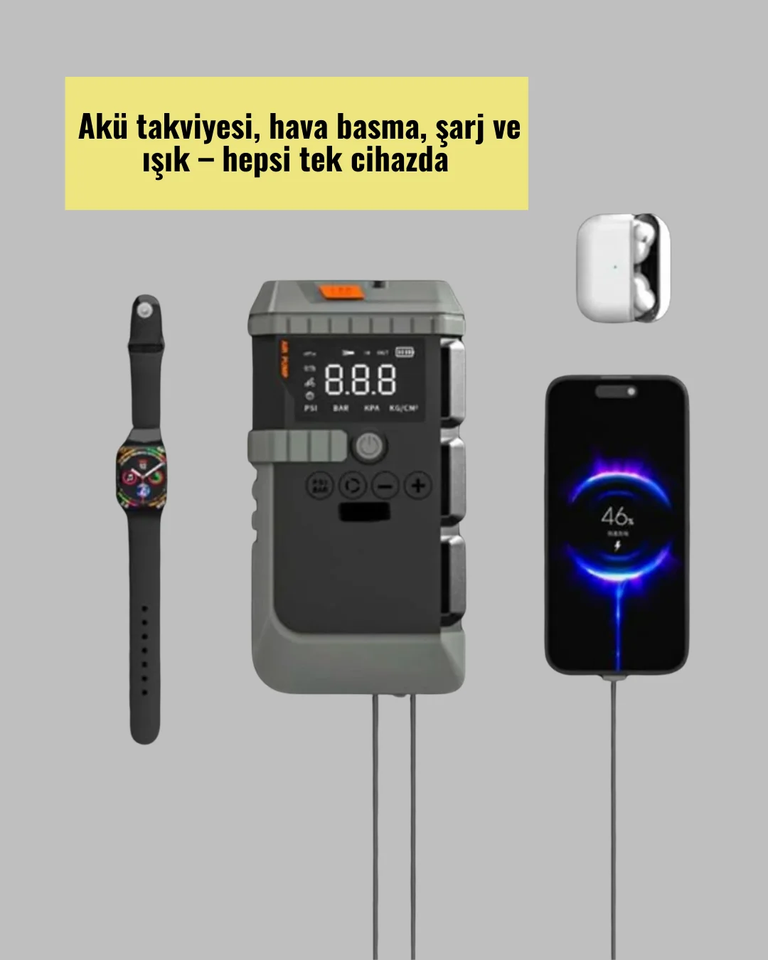 4’ü 1 Arada Powerbank Özellikli Araç Akü Şarj Takviye Cihazı